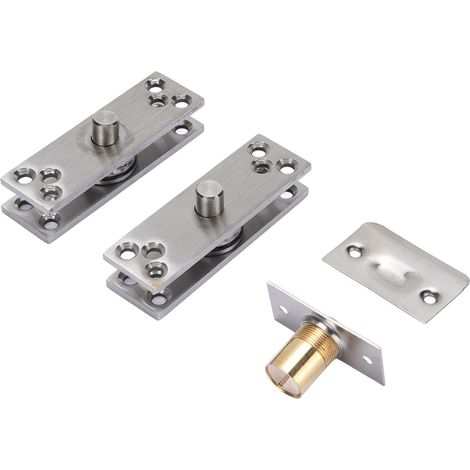 Charnière de porte invisible argentée, à roulement coaxial supérieur et inférieur anti-choc, supportant une charge de 100 kg (220 lb), pivotante à 360°. (1/5)