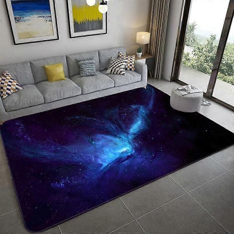 Tapis 3D ciel étoilé bleu pour chambre d'enfant tapis de chevet en flanelle douce tapis spatial tapis de couloir antidérapant lavable - 90 x 150 cm (1/5)