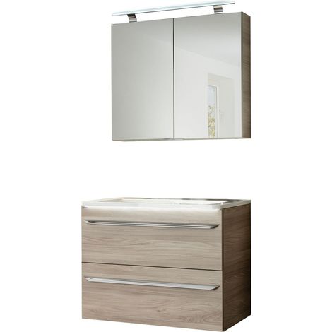 Fackelmann LUXOR Badmöbel Set 3-teilig 80 cm, Braun + LED-Spiegelschrank"-"90208145 (1/4)