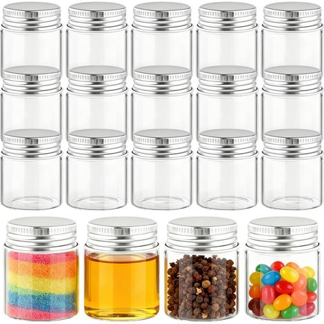 15 Pièces 50ml Mini Bouteille Verre, Petite Bouteille en Verre avec Couvercle à vis en Aluminium, Transparent Flacons Vide pour Épices Herbes Perles Mariage Cadeaux pour invités (1/5)