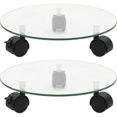 Lot de 2 roulettes rondes pour plantes en verre trempé, diamètre 28 cm, supports mobiles pour pots de fleurs (1/5)