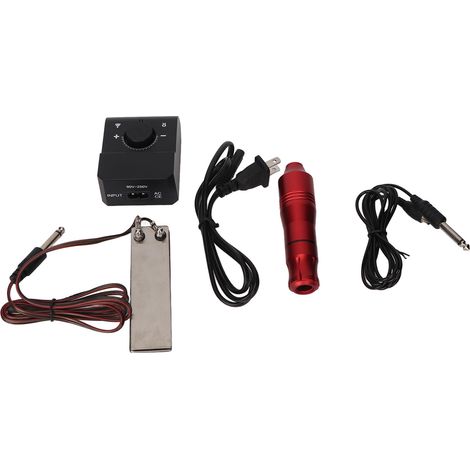 Kit de machine à tatouer rotative RCA, stylo tatoueur rouge, bloc d'alimentation 90-250V prise US, pédale et cordon clip (1/5)