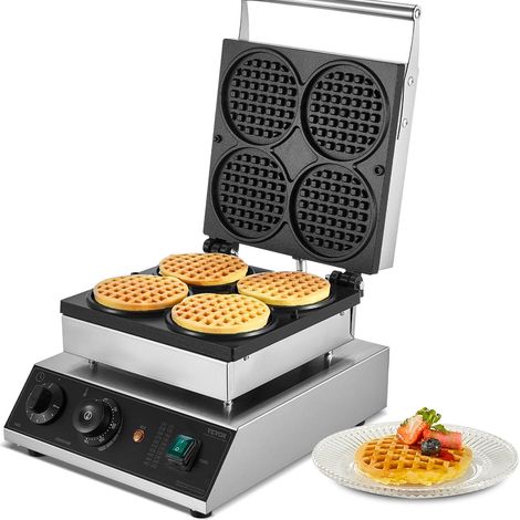 Gaufrier Commercial 4PCS Rond 1750W Inox Antiadhésif avec Contrôle Température et Temps pour Restaurant et Maison (1/5)