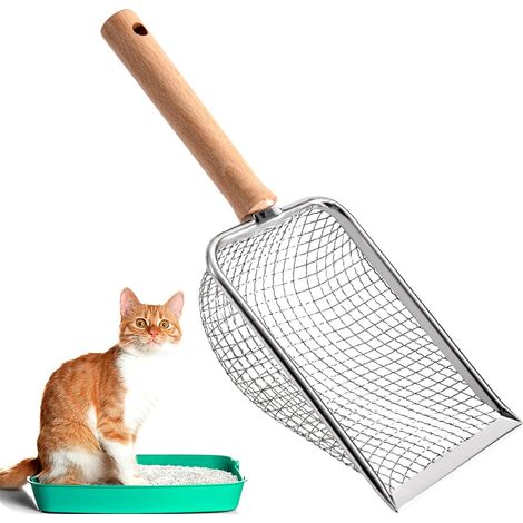 Cat Litter Scoop Metal Cat Litter Scoop with Wooden Handle, Sift Sand Scoop for Pets, Ideal for Cats and Dogs, 5 mm for Effective Cleaning (1/5)