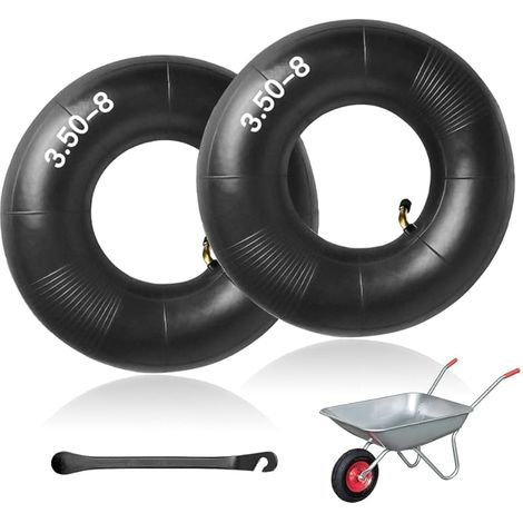Chambre à Air Brouette 3.50-8, 2 Pièces Chambres à Air de Rechange, Pneu de Secours pour Brouette avec Valve Incurvée pour Chariot De Jardin, Tondeuse à Gazo, Tracteurs de Cour (1/5)