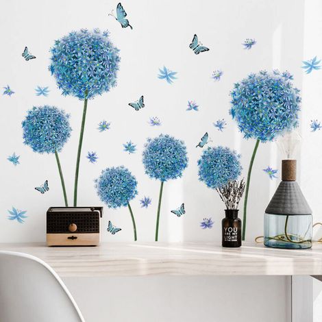 Un lot de Stickers Muraux pissenlits papillons bleus Autocollants Muraux pour Salons Chambres Bureaux Décoration Murale (1/4)