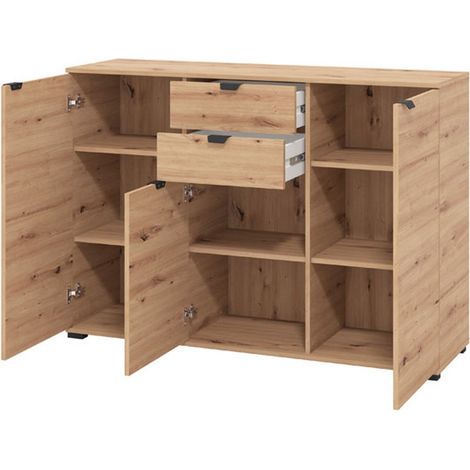 Cassettiera Mainarda, 2 Cassetti, Apertura Battente, Scorrevole, Chiusura Battente, Scorrevole, 135x40x95h cm Marrone Rovere Nodi