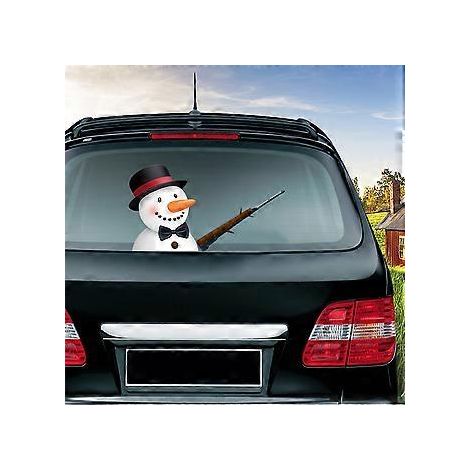 Aufkleber für Heckscheibenwischer, Weihnachtsmotiv: Schneemann mit winkenden Scheibenwischern, lustiger animierter 3D-Weihnachtsaufkleber (Schneemann mit Ästen)