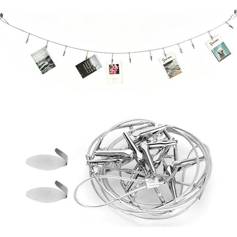 Porte-photo pour mur, câble métallique Clip photo avec 12 clips pour suspendre des notes de photos et des œuvres d'art Décoration murale mémorandum d'enregistrement de carte postale (1/5)
