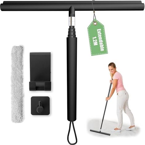 Raclette de Douche réglable 25 à 120 cm - en Silicone - avec Support - Raclette de Douche - pour Douche, Salle de Bain, Miroir, Verre, carrelage (Noir) (1/5)