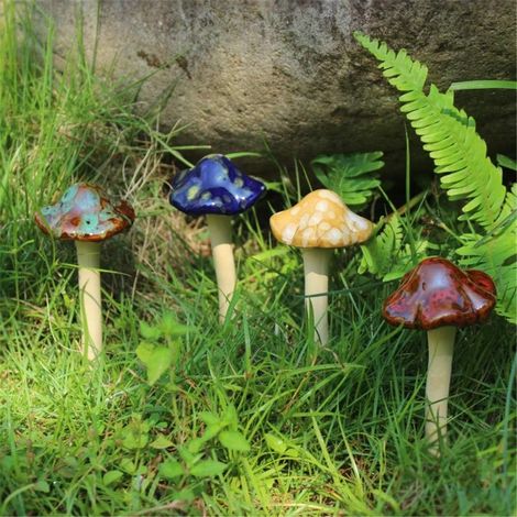 Champignon - Décoration Jardin Céramique Émaillée - Ornement Extérieur Résistant Gel Pluie Soleil - Hauteur 11,5 cm - Lot de 4 (1/5)