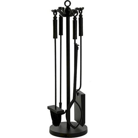 Set d accessoires cheminée en acier noir style loft élégant - noir mat élégant (1/4)
