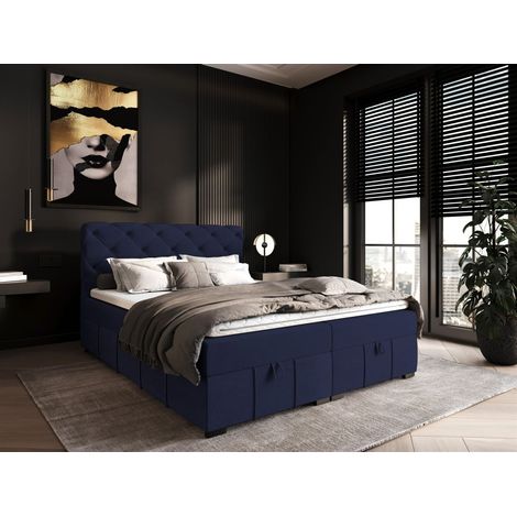 Boxspringbett Schlafzimmerbett GISEL 200x200cm Stoff Salvador Blau (1/5)