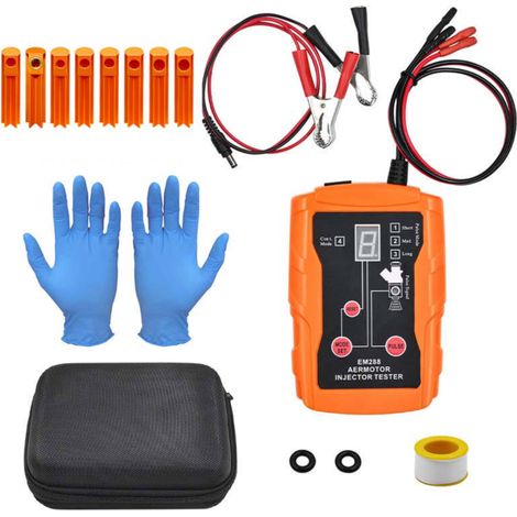 Kit de prueba y limpieza de inyectores de combustible, herramienta de prueba de inyectores duales con 8 modos de pulso, pantalla LCD, kit de limpieza universal EFI GDI de 12 V con 8 adaptadores (naran (1/5)
