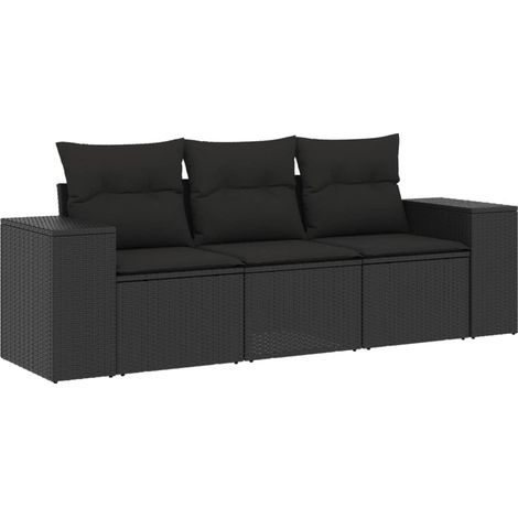 Maison Exclusive - Salon de jardin 3 pcs avec coussins noir résine tressée (1/3)