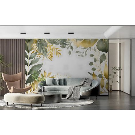 Papier peint feuillage bouquet vert et dore 1 - 150 x 250 cm (1/2)