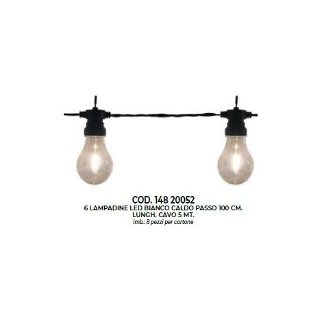 6 LAMPADINE CON LED BIANCO CALDO 1 MT IP44
