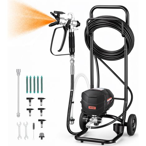 VEVOR Spruzzatore di Vernice Airless con Supporto 640 W 3000 PSI, Sistema di Spruzzatura della Vernice con Spazzola di Pulizia, Asta di Prolunga e Ugelli, Spruzzatore per Verniciatura Uso Domestico (1/5)