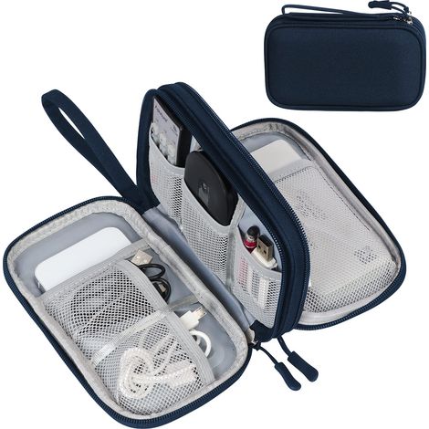 Organiseur électronique, pochette de voyage pour câbles et accessoires électroniques, étui de transport portable et étanche à double couche, sac de rangement tout-en-un pour câbles, cordons, chargeurs (1/5)