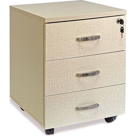 Marvin Cassettiera Ufficio In Legno Chiave Sicurezza Con Ruote Per Scrivania Tavolo 3 Cassetti Ripiani Beige Tramato (1/4)