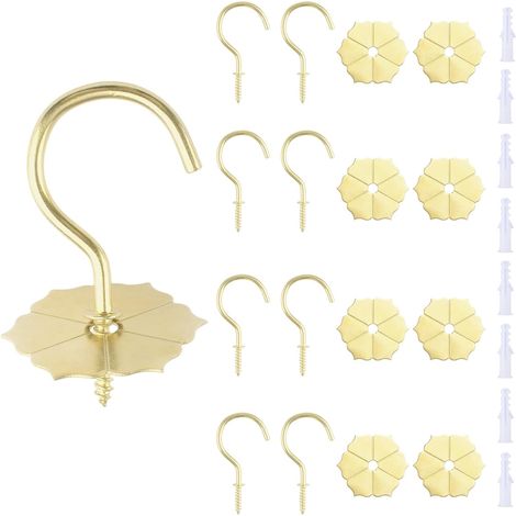 8 crochets plafond, doré, pour plantes, à visser, suspension (1/5)