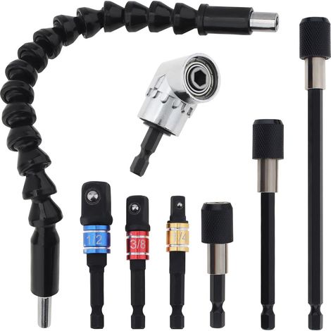 Lot de 8 porte-embouts de tournevis flexibles pour perceuse à percussion à angle droit 6,35 mm (1/5)