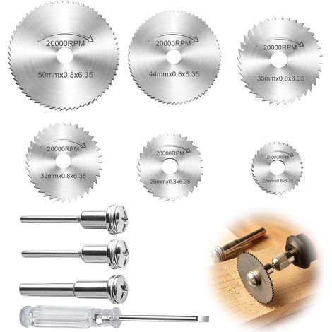 10 Pièces Disques de Coupe, 6 Lames Mini Scie Circulaire HSS Outil Rotatif avec Mandrins 3.175 mm et 6 mm, Lames Coupe pour Bois Plastique Aluminium Métal Léger, Bricolage (1/5)