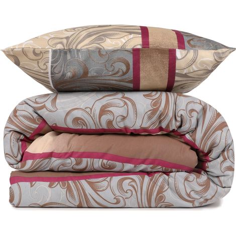 Parure housse de couette + 2 taies d'oreiller 240x220 Crème Beige Gris rouge bordeaux Blanc (1/3)