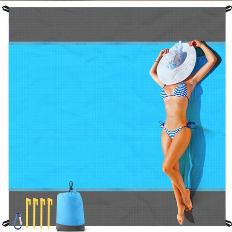 Tapis de plage extérieur, tapis de pique-nique, accessoires de plage adaptés aux voyages et au camping-bleu ciel 200210 cm (1/3)