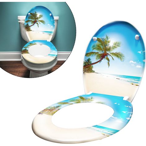 Abattant adulte pour WC Frein de Chute avec système Soft Close Fixation Facile Charnières Robustes Finition de Haute qualité(plage) HENGMEI (1/5)