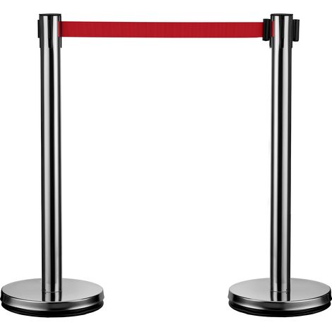 Wiltec Colonnine tendinastro 320 x 70 x 900 mm, Set 2 paletti delimitatori in acciaio inox con nastro rosso