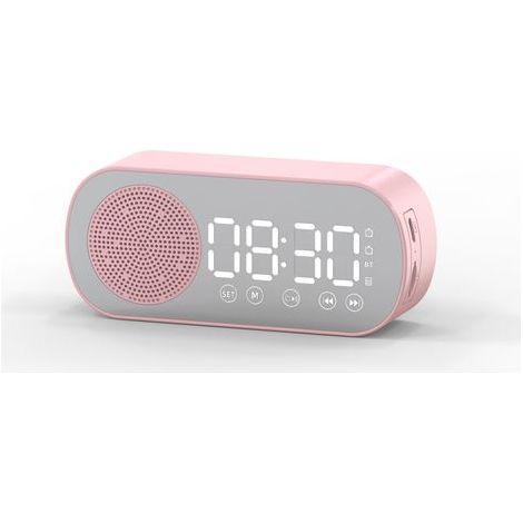 Radio-réveil numérique - Réveil portable avec haut-parleur Bluetooth et grand écran LED, idéal comme radio-réveil matinal dans la chambre ou au bureau, rose. (1/5)