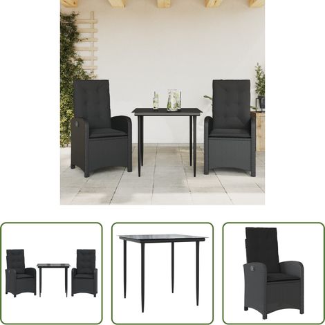 vidaXL Gartenessgruppe - 3-tlg. Garten-Essgruppe mit Kissen Schwarz Poly Rattan (1/5)