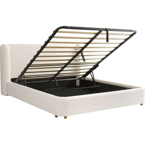 Cama baúl doble hidráulica de bouclé beige con somier y cabecero 160 x 200 MODENUIT (1/5)