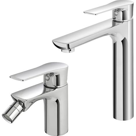 Set miscelatori lavabo alto e bidet Flat con piletta click clack