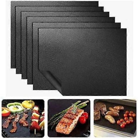 Lot de 6 tapis de cuisson antiadhésifs pour four et gril, 40 x 33 cm, noirs. (1/5)
