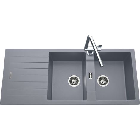 Évier granit gris 116x50 cm – 2 bacs réversibles – Évier à encastrer avec bonde et siphon inclus – Pour meuble sous évier 80 cm – Luisina