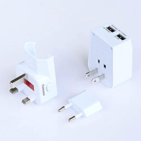 Adaptateurs pour l'international Adaptateur de Prise Portable de Prise Internationale 2 USB Ports universels for 150 pays-100240 Volts Adaptateur de Sortie en Plastique Portable, sûr et Durable