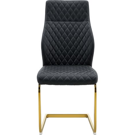 Set di 2 sedie da pranzo nere trapuntate, schienale alto, metallo dorato HOMVRA (1/5)