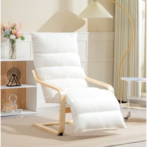 Poltrona relax 67x93-114x105 cm bianca in poliestere con poggiapiedi regolabile e movimento oscillante (1/5)