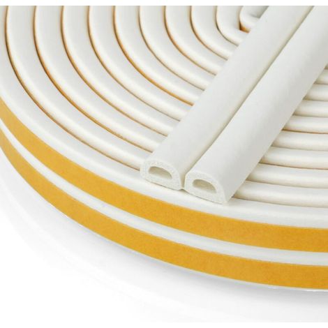 D-Profile Seal Strip, Door Seal, Window Seal Insulation with Strong Adhesion, Noise Insulation, Anti-collision and Weatherproof, 9mm x 6mm (White 6M)
