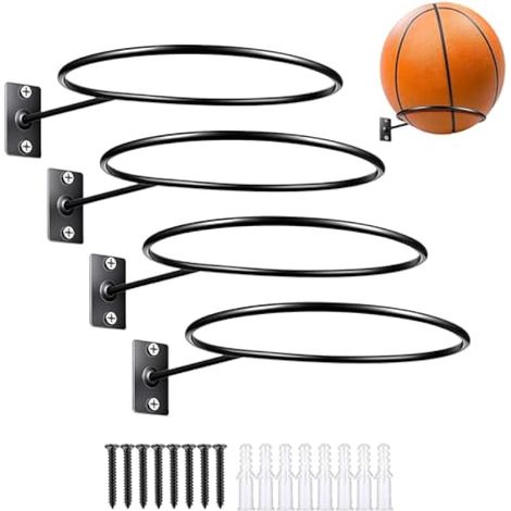Support de ballon de football en métal avec vis, 4 pièces, pour basketball, football et volleyball (noir) (1/5)