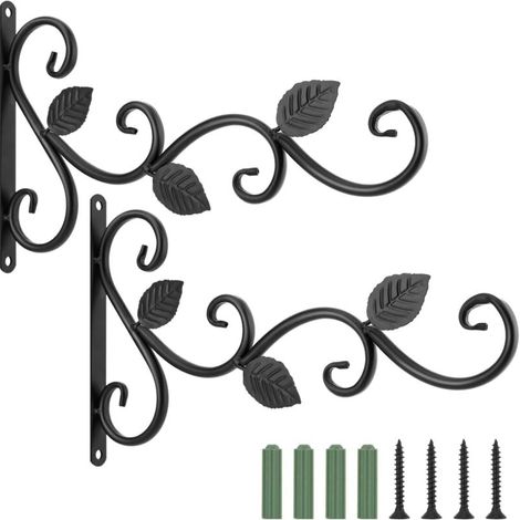 Crochet mural UlisemIron pour pot de fleurs, lot de 2, suspension pour plantes, lanterne murale en forme d'oiseau, décoration de jardin pour balcon extérieur, 30,5 cm – Laque noire (1/4)