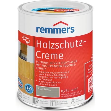 Remmers Holzschutz-Creme 3in1 silbergrau, 0,75 Liter, tropffreie Holzlasur für aussen, 3facher Holzschutz mit Imprägnierung + Grundierung + Lasur