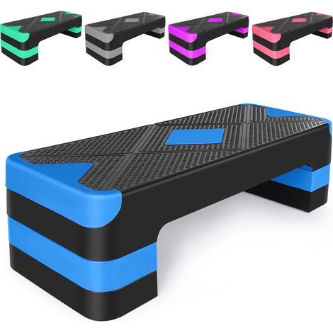 AMXCNOY Aerobic Exercise Step Adjustable Aerobic Stepper for Exercise Workout Step Platform for Step Up, 68.5cm/27" Step Deck with 10cm/4",15cm/ 6",20cm/8" Adjustable Height Risers (Blue) (1/5)