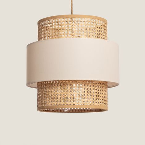 Lampada Sospensione Rattan e Tessuto Amaia Beige (1/5)