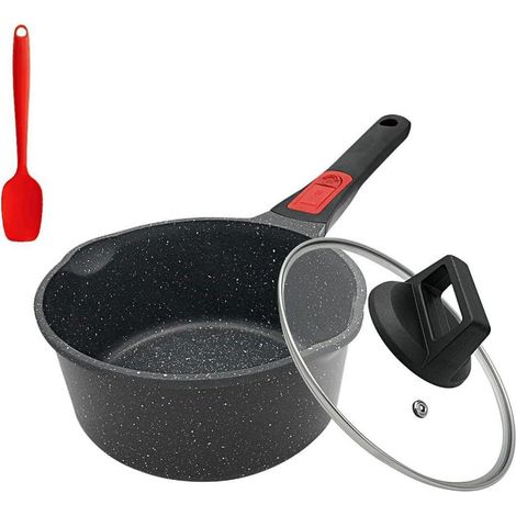 Stielkasserolle 16cm Induktion Antihaft mit Deckel, 1,5L Milchtopf mit Ausgießer, abnehmbarer Griff (1/5)
