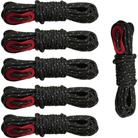 Lot de 6 cordes réfléchissantes - 4 mm x 4 m - Corde de guidage pour le camping avec tendeur - Cordon réfléchissant résistant aux intempéries pour tentes, hamacs, bâches, équipement de survie (1/5)