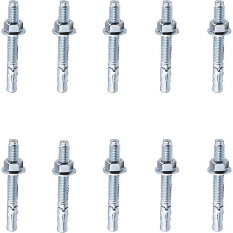 Lot de 10 chevilles à boulons pour charges lourdes M10 x 12 cm - Ancrages à boulons galvanisés - Chevilles pour béton - Vis d'ancrage - Convient pour les bâtiments industriels (1/5)