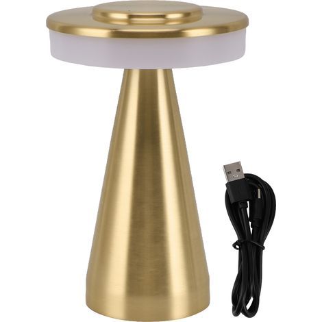 Portable LED bedside lamp, 3 color temperature settings, top touch control, rechargeable battery, gold (1/5)